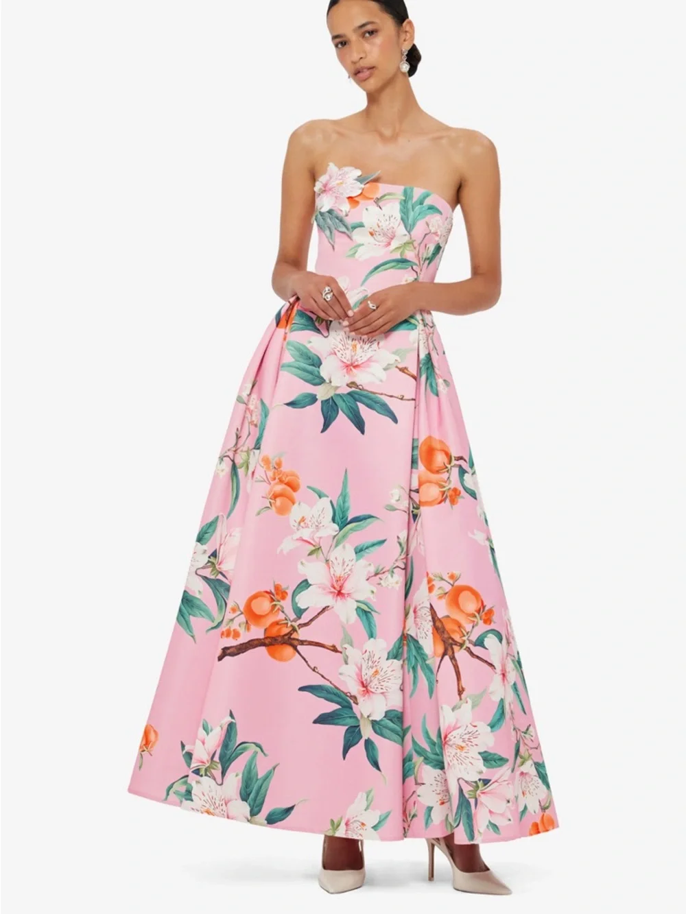 LEO LIN Nora Bustier Maxi Dress Pink Floral Strapless Gown Size 4 NWT - Picture 2 of 6